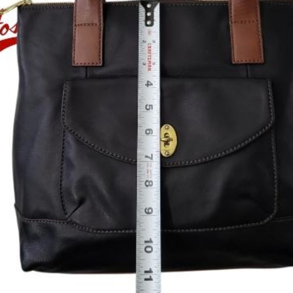 Fossil Leather Black Brown Handbag Purse Shoulder Satchel Tote Classic Women - Picture 14 of 16
